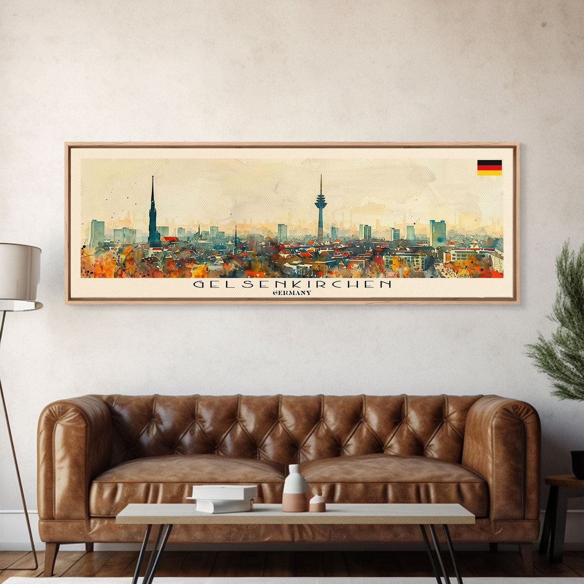Gelsenkirchen Germany Panoramic Travel Poster, Framed Canvas Print or Metal Wall Art, Travel Art, Home Decor, Panoramic Painting, Midcentury Art