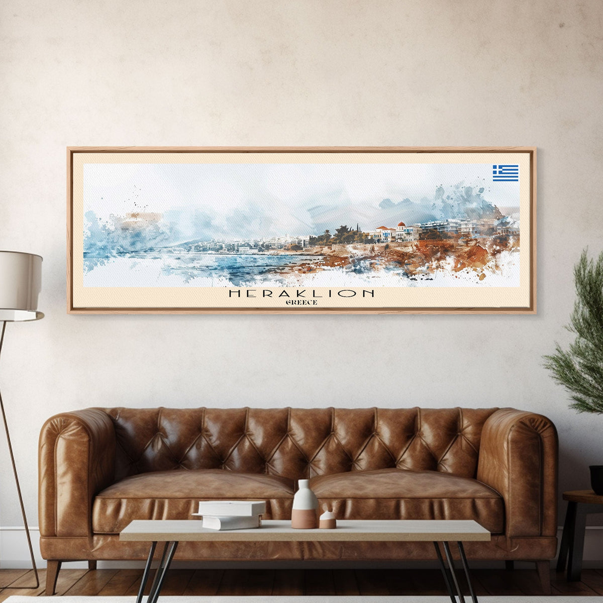 Heraklion Greece Panoramic Travel Poster, Framed Canvas Print or Metal Wall Art, Travel Art, Home Decor, Panoramic Painting, Midcentury Art