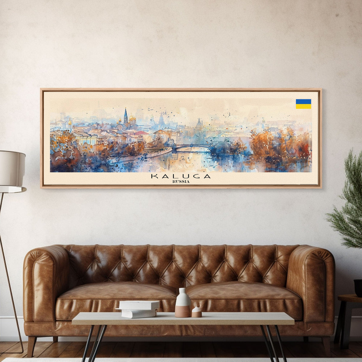 Kaluga Russia Panoramic Travel Poster, Framed Canvas Print or Metal Wall Art, Travel Art, Home Decor, Panoramic Painting, Midcentury Art