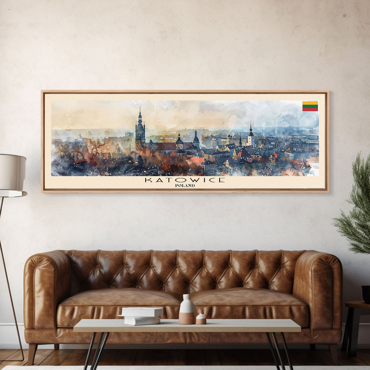 Katowice Poland Wall Art, Panoramic Travel Poster, Panoramic Framed Canvas Print, City Wall Art, Wall Hanging Home Decor, Travel Art