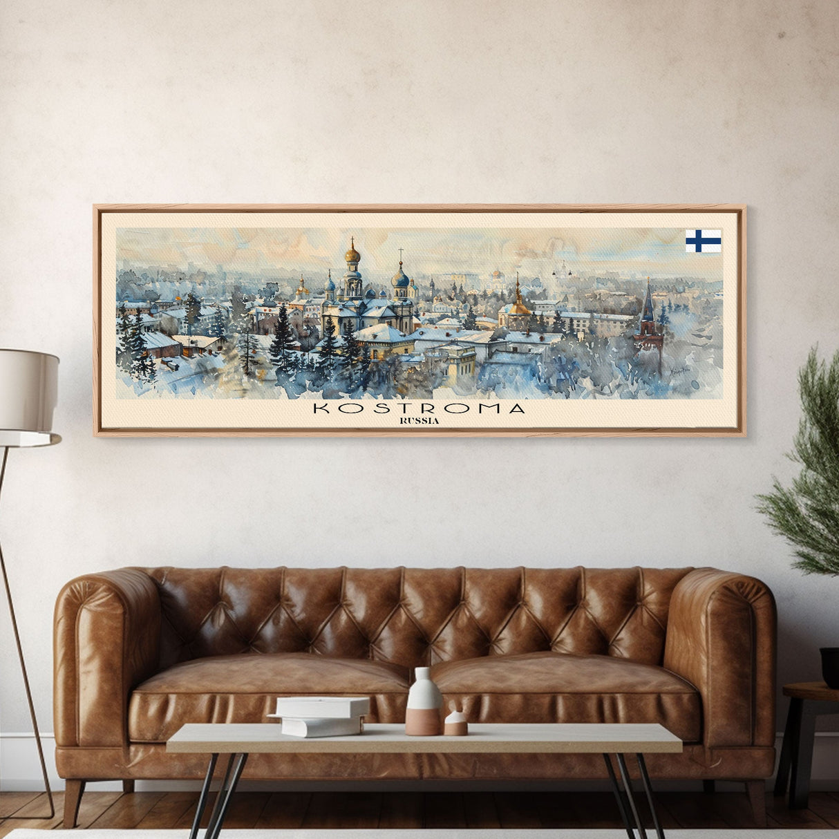 Kostroma Russia Panoramic Travel Poster, Framed Canvas Print or Metal Wall Art, Travel Art, Home Decor, Panoramic Painting, Midcentury Art