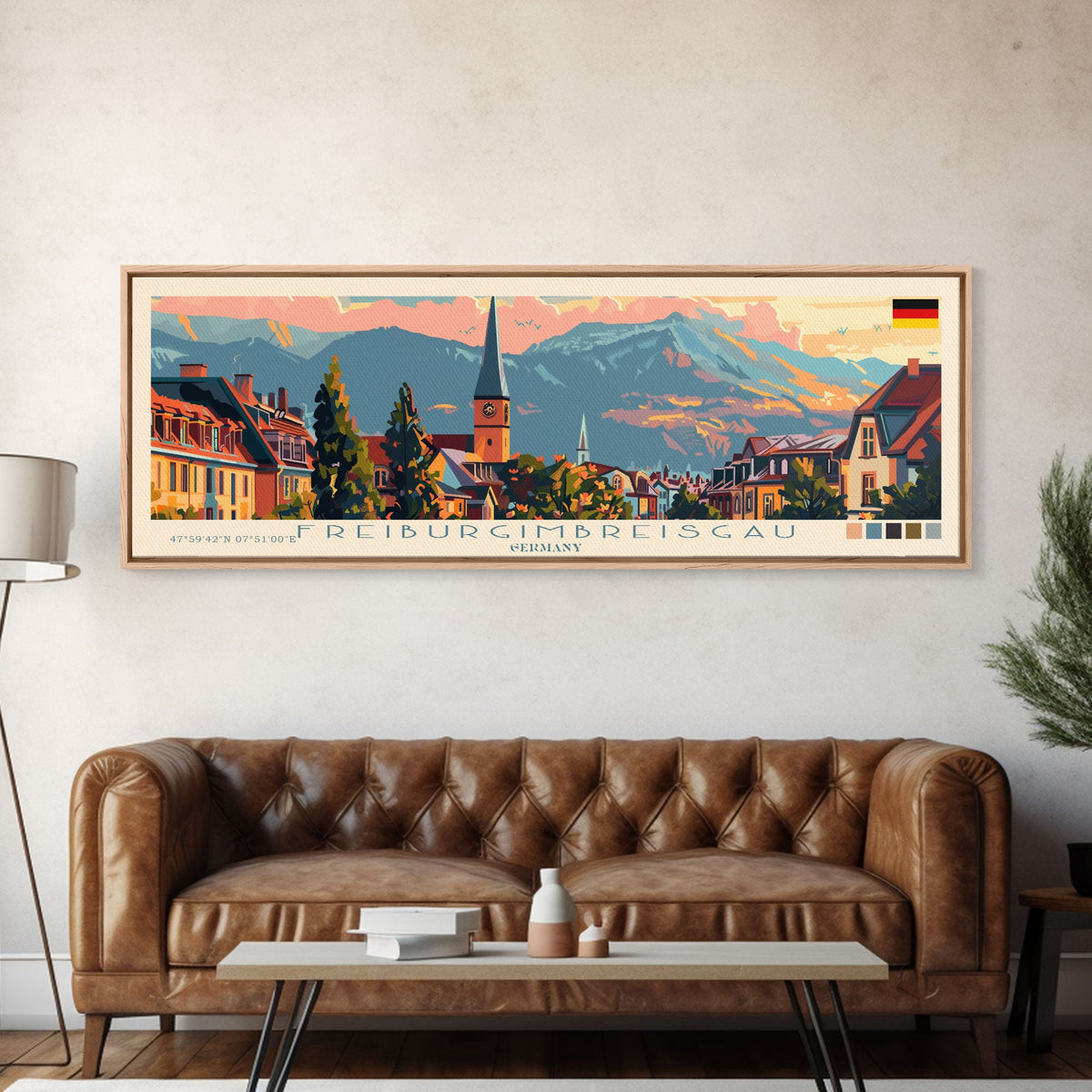 Freiburg Germany Panoramic Travel Poster, Framed Canvas Print or Metal Wall Art, Travel Art, Home Decor, Panoramic Painting, Midcentury Art