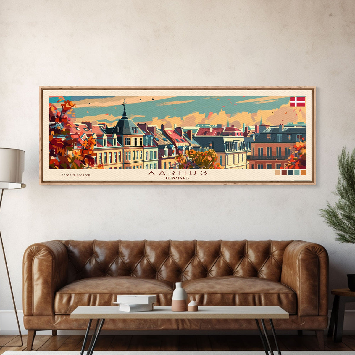 Aarhus Denmark Panoramic Travel Poster, Framed Canvas Print or Metal Wall Art, Travel Art, Home Decor, Panoramic Painting, Midcentury Art