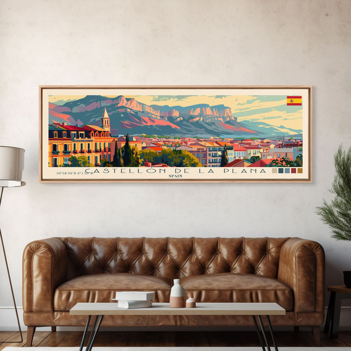 Castellon de la Plana Spain Wall Art, Panoramic Travel Poster, Panoramic Framed Canvas Print, City Wall Art, Wall Hanging Home Decor, Travel Art