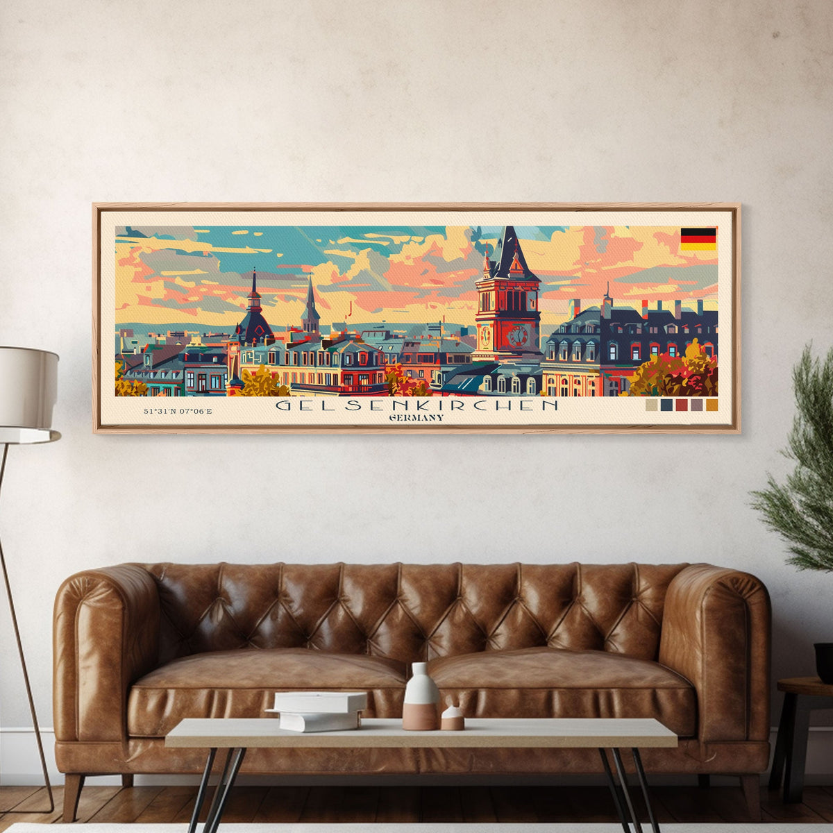 Gelsenkirchen Germany Panoramic Travel Poster, Framed Canvas Print or Metal Wall Art, Travel Art, Home Decor, Panoramic Painting, Midcentury Art