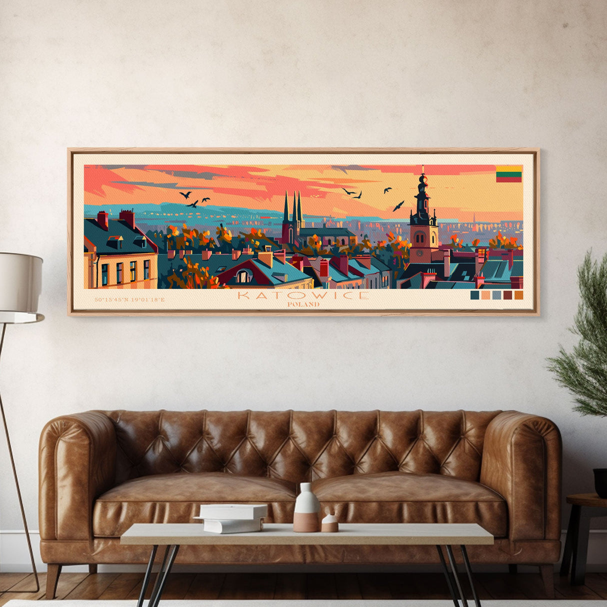 Katowice Poland Wall Art, Panoramic Travel Poster, Panoramic Framed Canvas Print, City Wall Art, Wall Hanging Home Decor, Travel Art