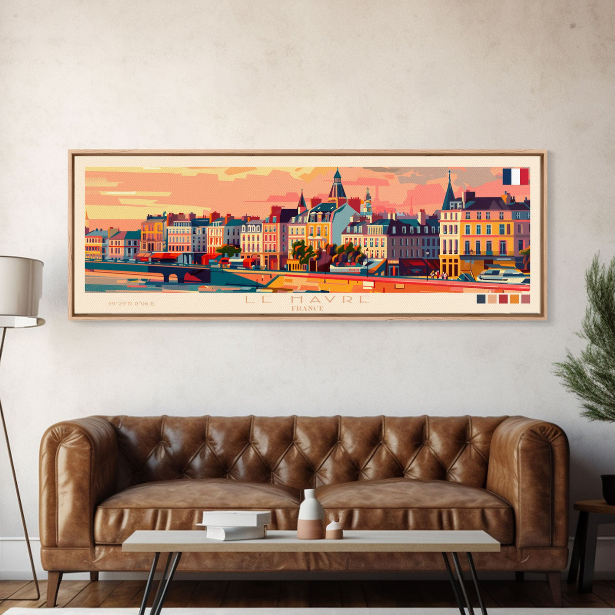 Le Havre France Panoramic Travel Poster, Framed Canvas Print or Metal Wall Art, Travel Art, Home Decor, Panoramic Painting, Midcentury Art