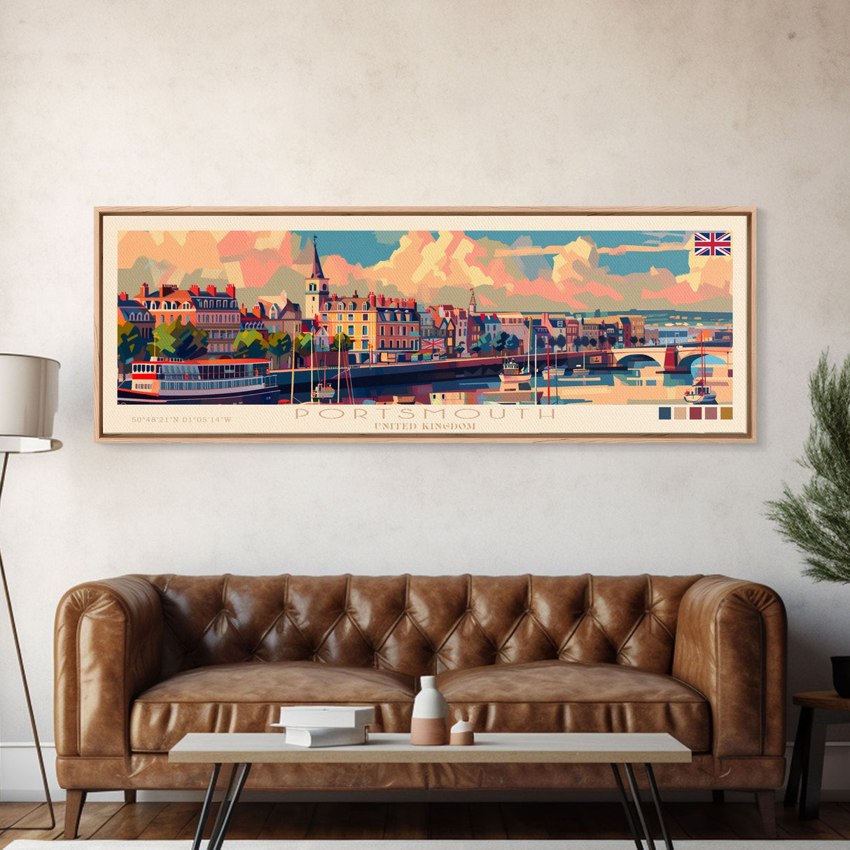 Portsmouth United Kingdom Wall Art, Panoramic Travel Poster, Panoramic Framed Canvas Print, City Wall Art, Wall Hanging Home Decor, Travel Art