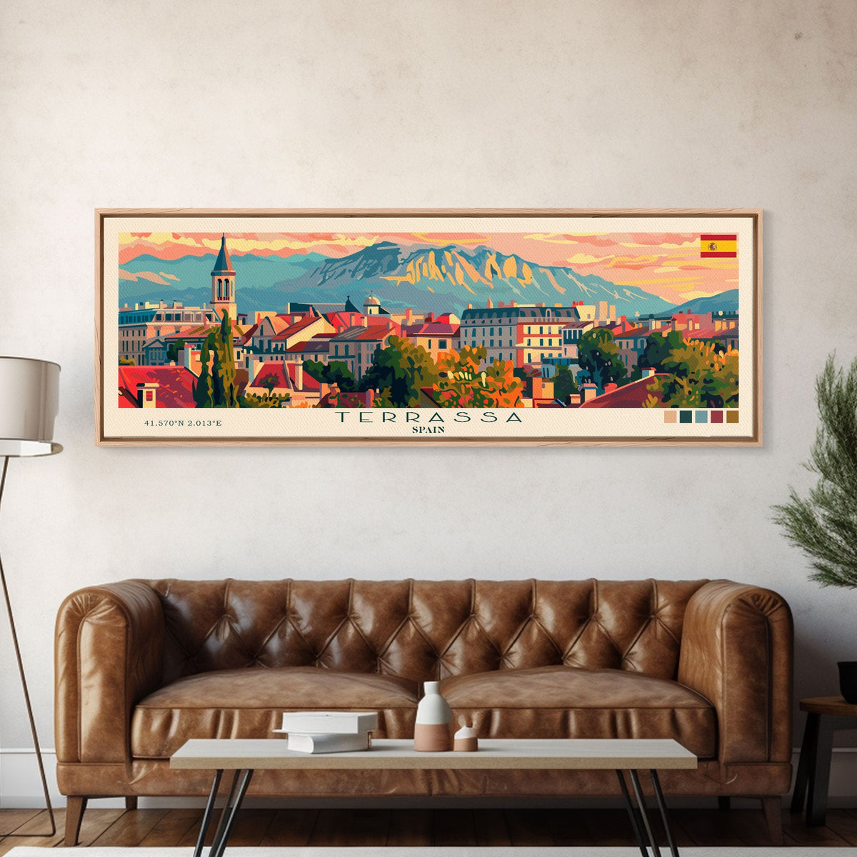Terrassa Spain Wall Art, Panoramic Travel Poster, Panoramic Framed Canvas Print, City Wall Art, Wall Hanging Home Decor, Travel Art