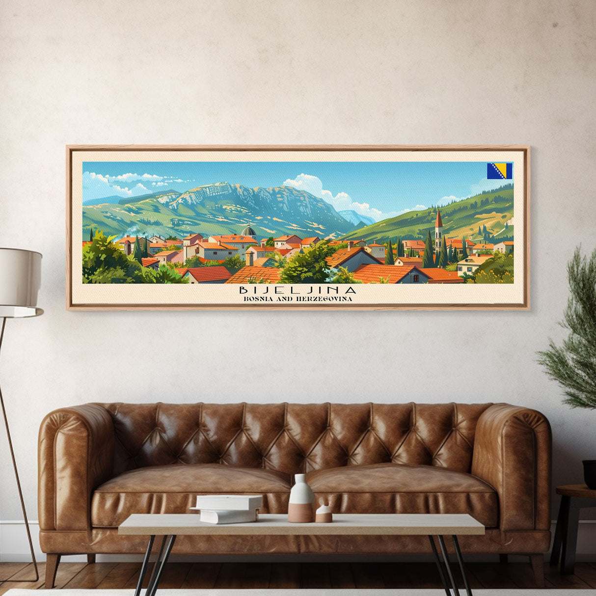 Bijeljina Bosnia Panoramic Travel Poster, Framed Canvas Print or Metal Wall Art, Travel Art, Home Decor, Panoramic Painting, Midcentury Art