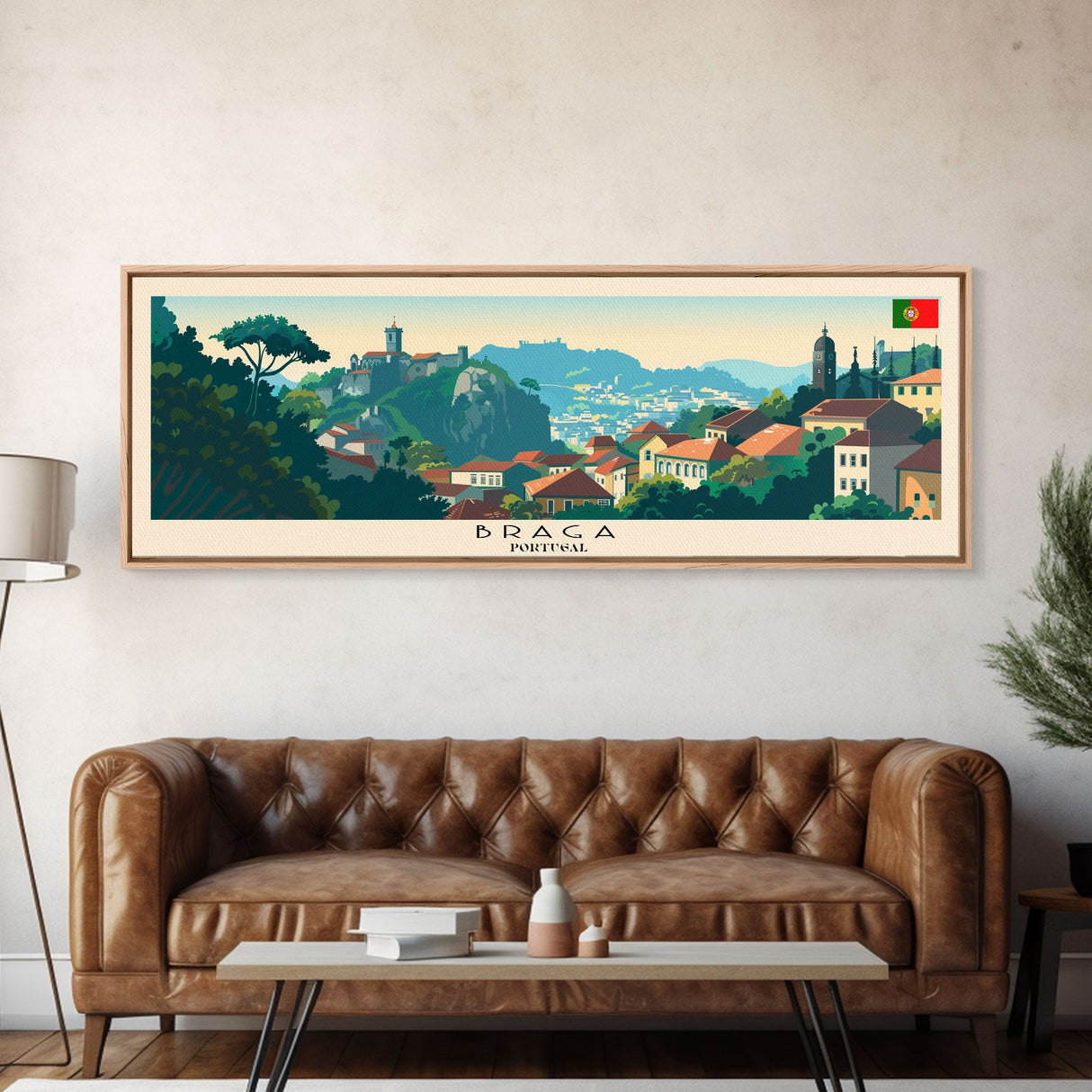 Braga Portugal Travel Art, City Art, Framed Canvas Print or Metal Wall Art, Europe Travel Poster, Panoramic Wall Art, Extra Wide Wall Art