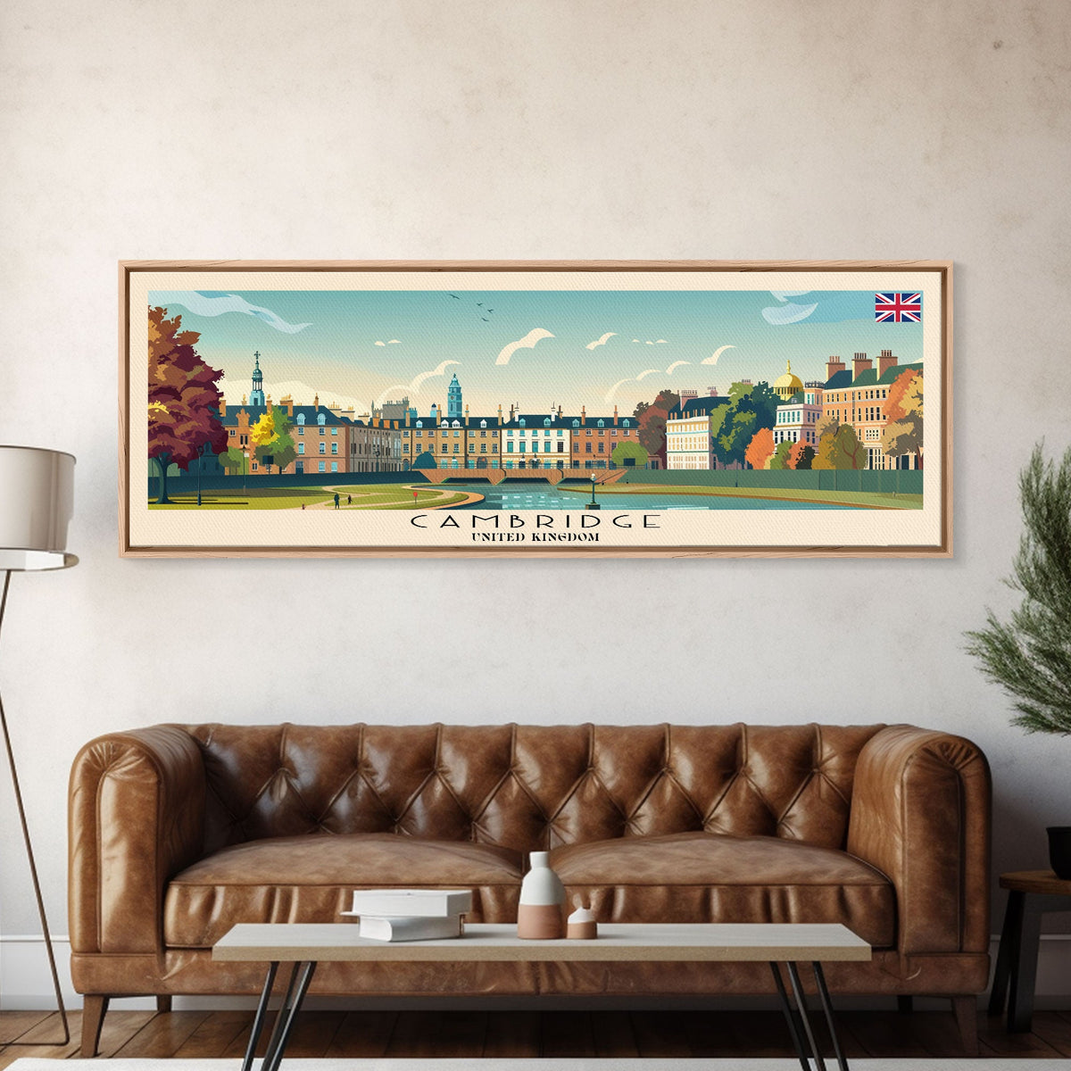 Cambridge United Kingdom Travel Print Wall Art, Panoramic City Art, Travel Art, Wall Decor, Vacation Gift, Framed Canvas Print Or Metal Art