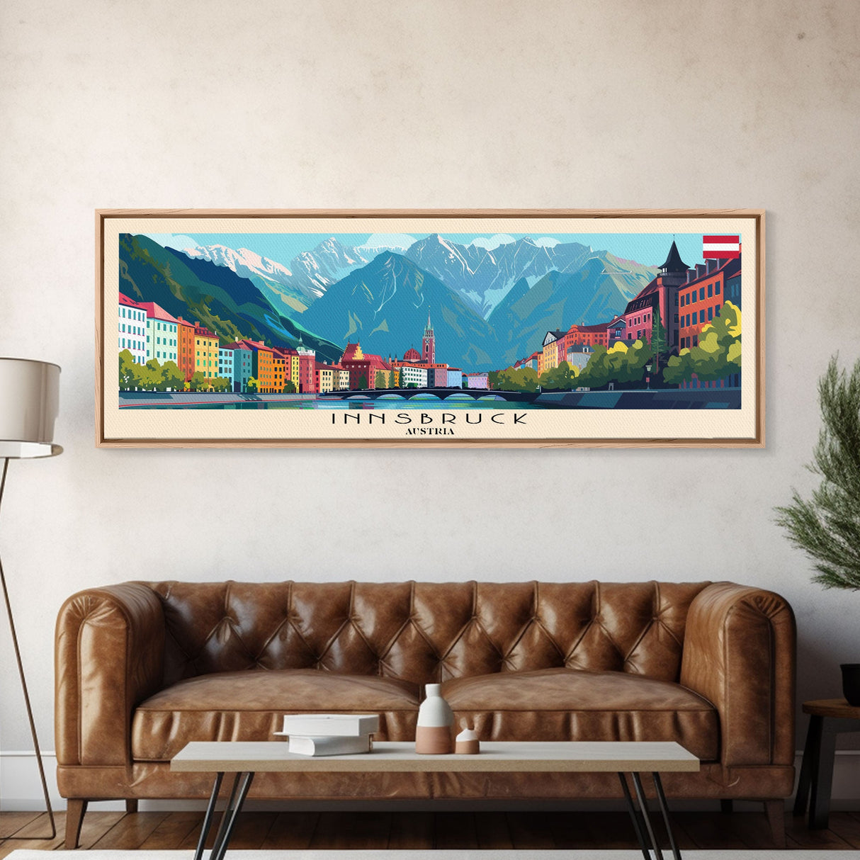 Innsbruck Austria Panoramic Travel Poster, Framed Canvas Print or Metal Wall Art, Travel Art, Home Decor, Panoramic Painting, Midcentury Art