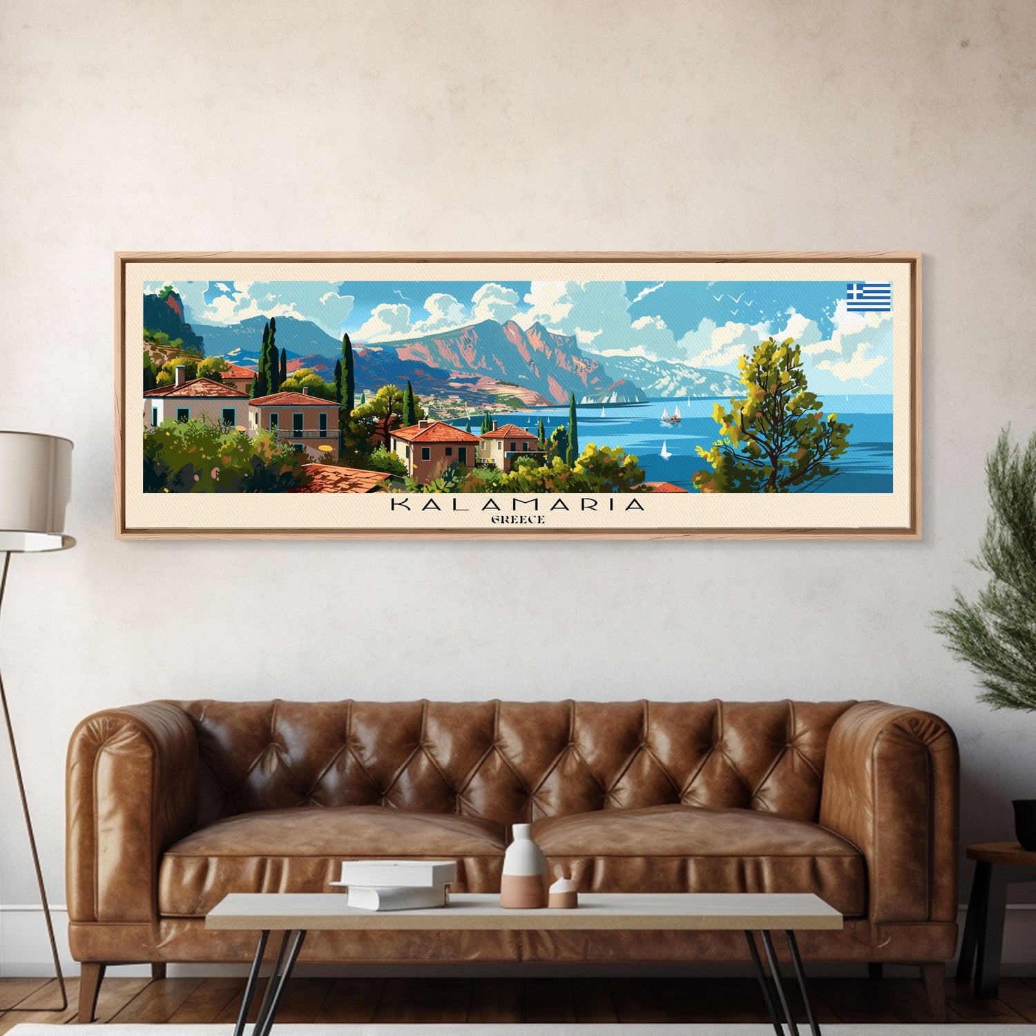 Kalamaria Greece Wall Art, Panoramic Travel Poster, Panoramic Framed Canvas Print, City Wall Art, Wall Hanging Home Decor, Travel Art