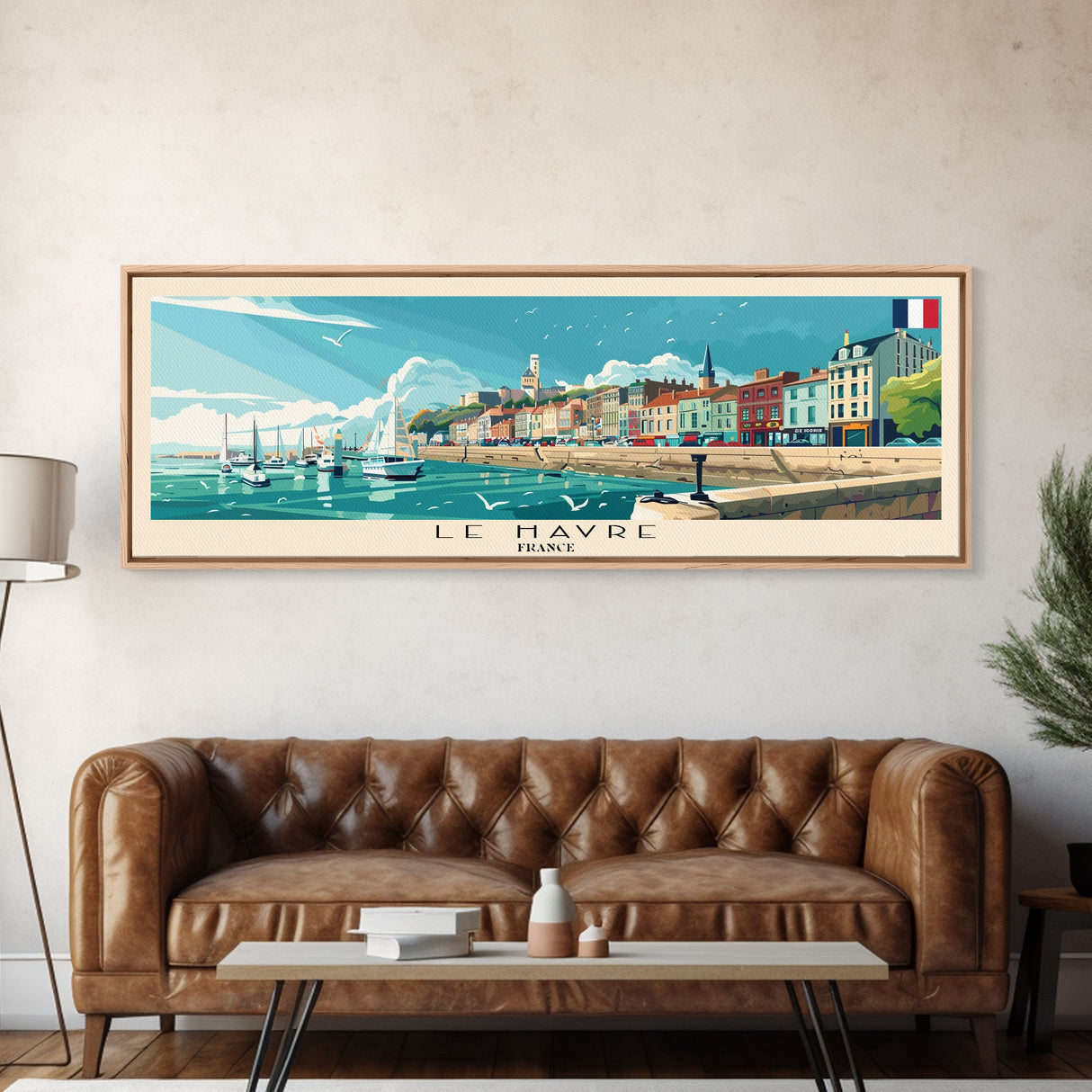 Le Havre France Panoramic Travel Poster, Framed Canvas Print or Metal Wall Art, Travel Art, Home Decor, Panoramic Painting, Midcentury Art