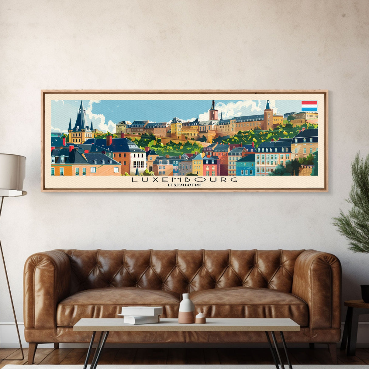 Luxembourg Luxembourg Panoramic Travel Poster, Framed Canvas Print or Metal Wall Art, Travel Art, Home Decor, Panoramic Painting, Midcentury Art