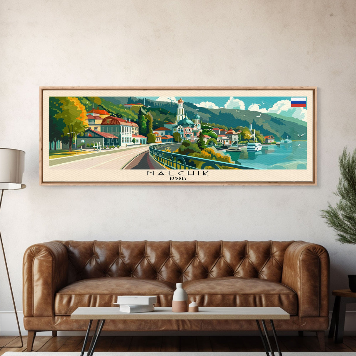 Nalchik Russia Panoramic Travel Poster, Framed Canvas Print or Metal Wall Art, Travel Art, Home Decor, Panoramic Painting, Midcentury Art