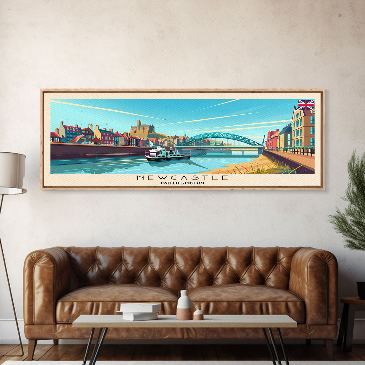 Newcastle United Kingdom Wall Art, Panoramic Travel Poster, Panoramic Framed Canvas Print, City Wall Art, Wall Hanging Home Decor, Travel Art