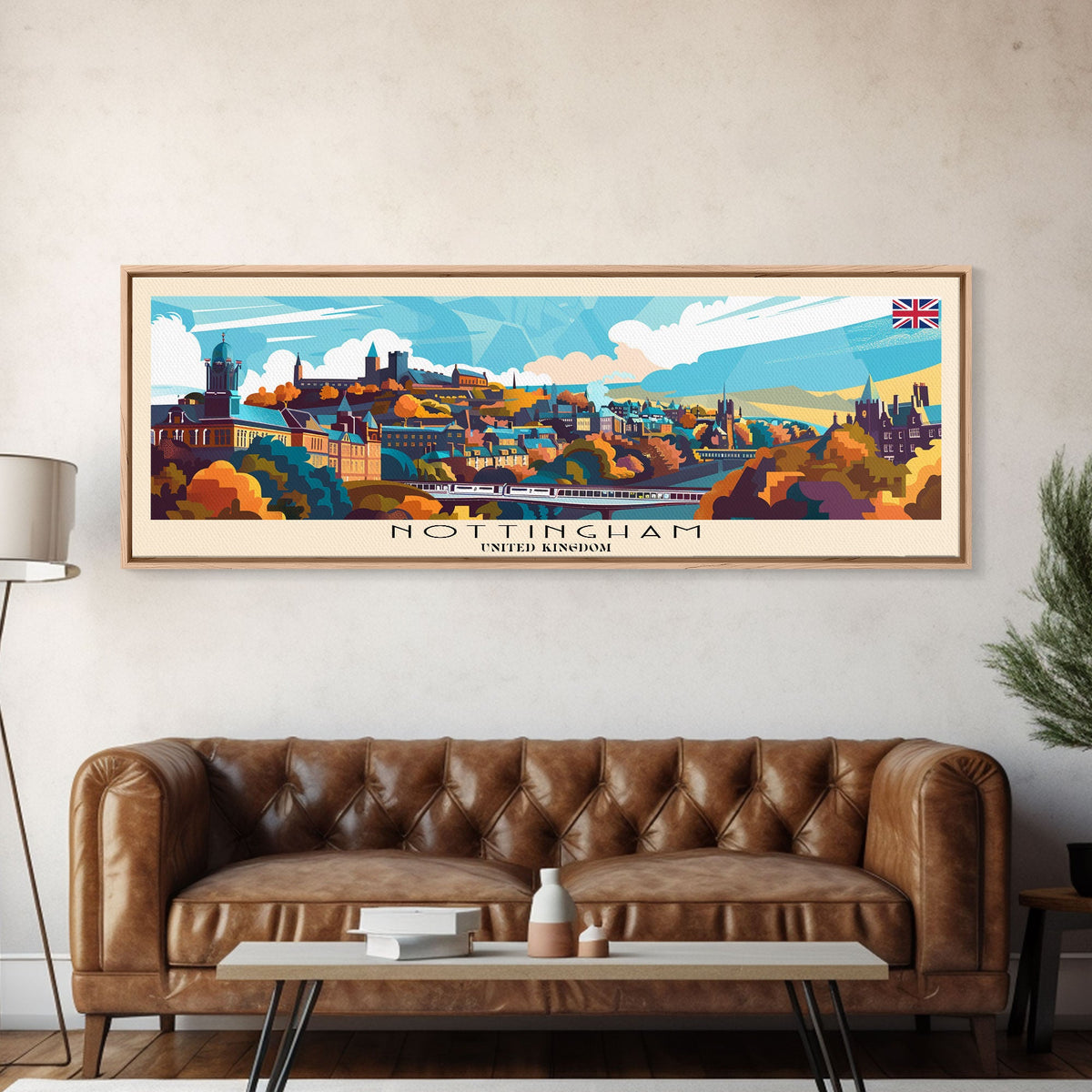 Nottingham United Kingdom Wall Art, Panoramic Travel Poster, Panoramic Framed Canvas Print, City Wall Art, Wall Hanging Home Decor, Travel Art