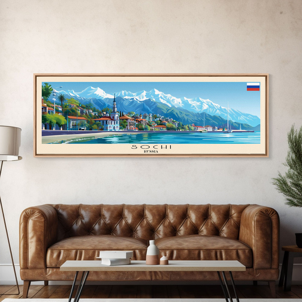 Sochi Russia Panoramic Travel Poster, Framed Canvas Print or Metal Wall Art, Travel Art, Home Decor, Panoramic Painting, Midcentury Art