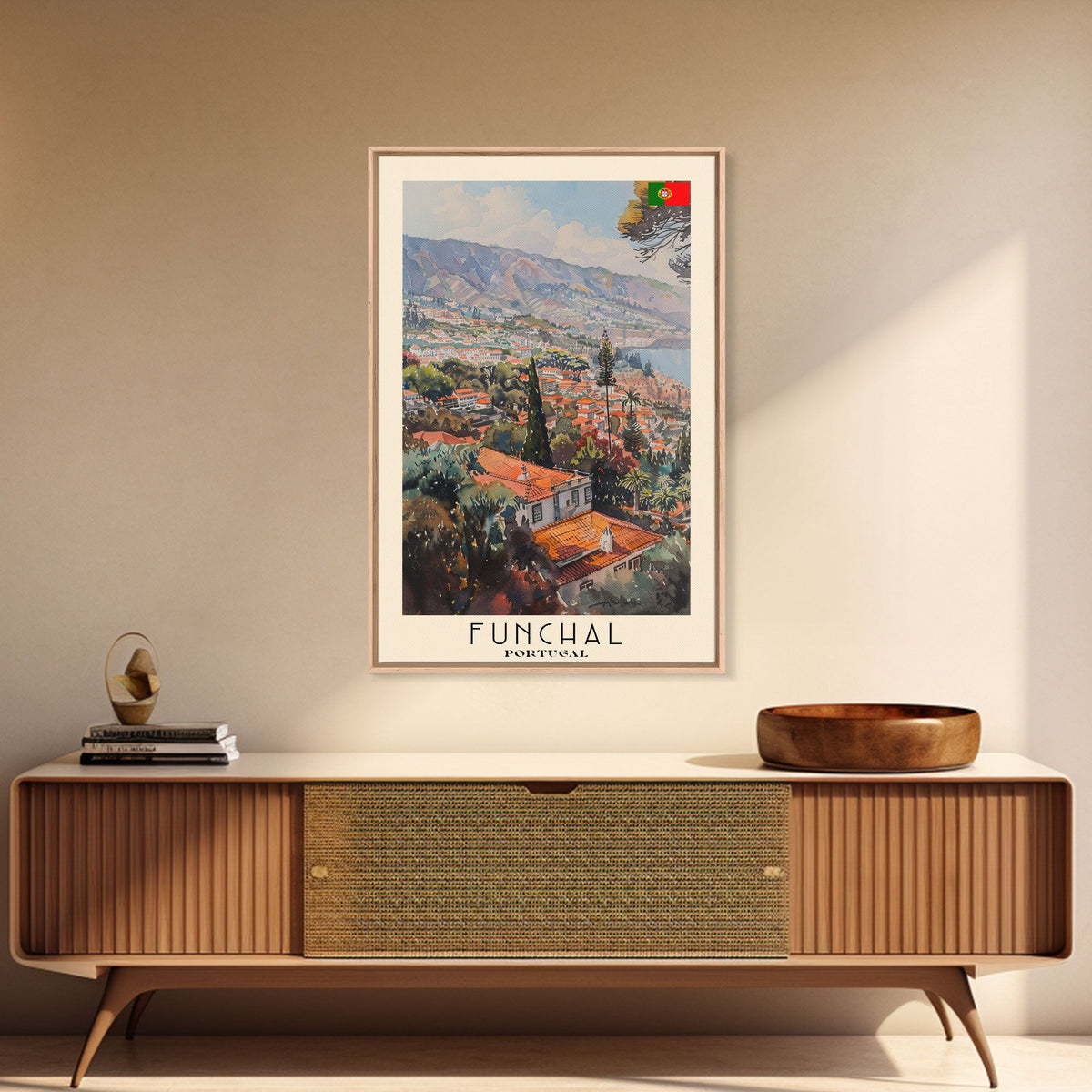 Funchal, Portugal Travel Poster Art, Framed Canvas Print for Living Room or Bedroom, Scenic Wall Art, Home Decoration