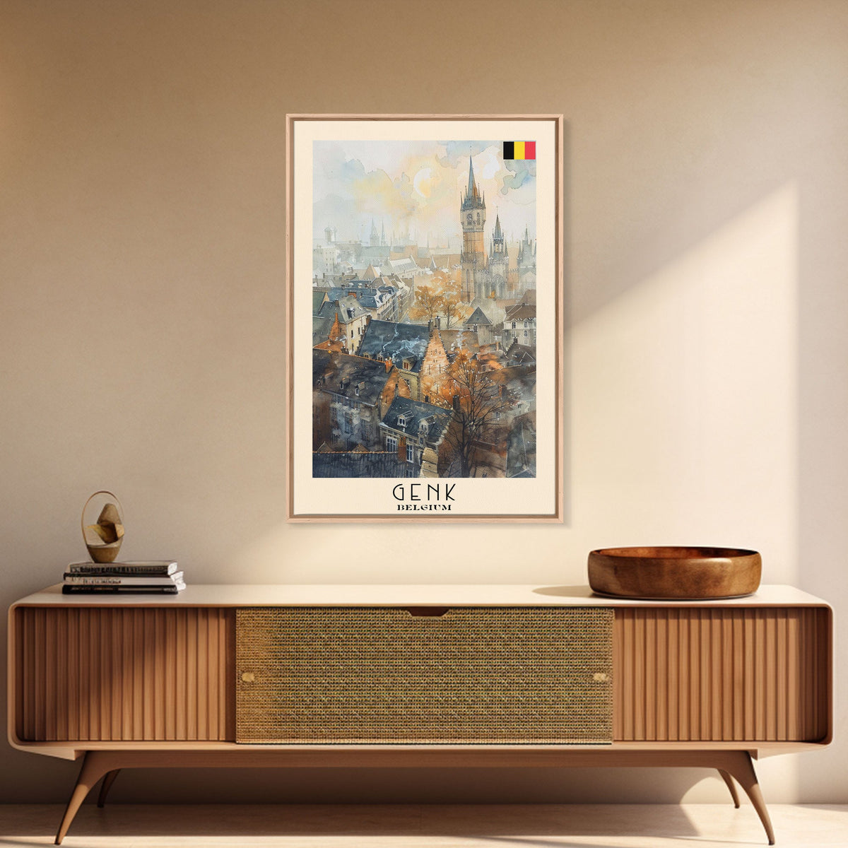 Genk, Belgium Travel Poster Art, Framed Canvas Print for Living Room or Bedroom, Historic Wall Art, Home Decoration
