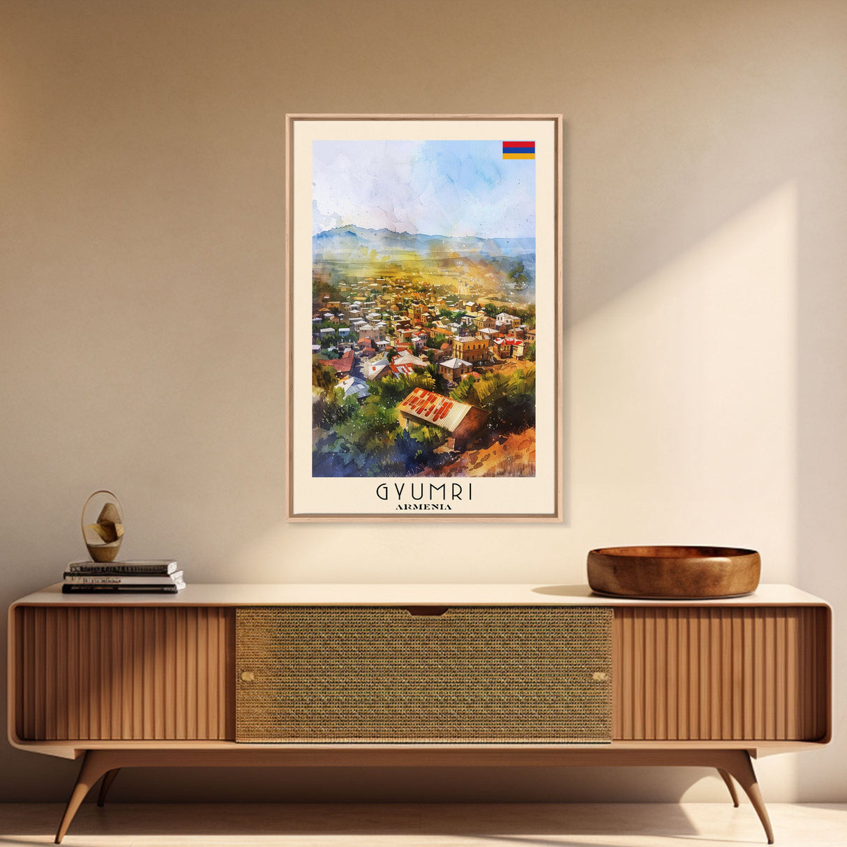 Gyumri Armenia Scenic City View Art, Framed Canvas Print, Living Room Wall Art, Travel Poster, Home Decor, Armenian Wall Art