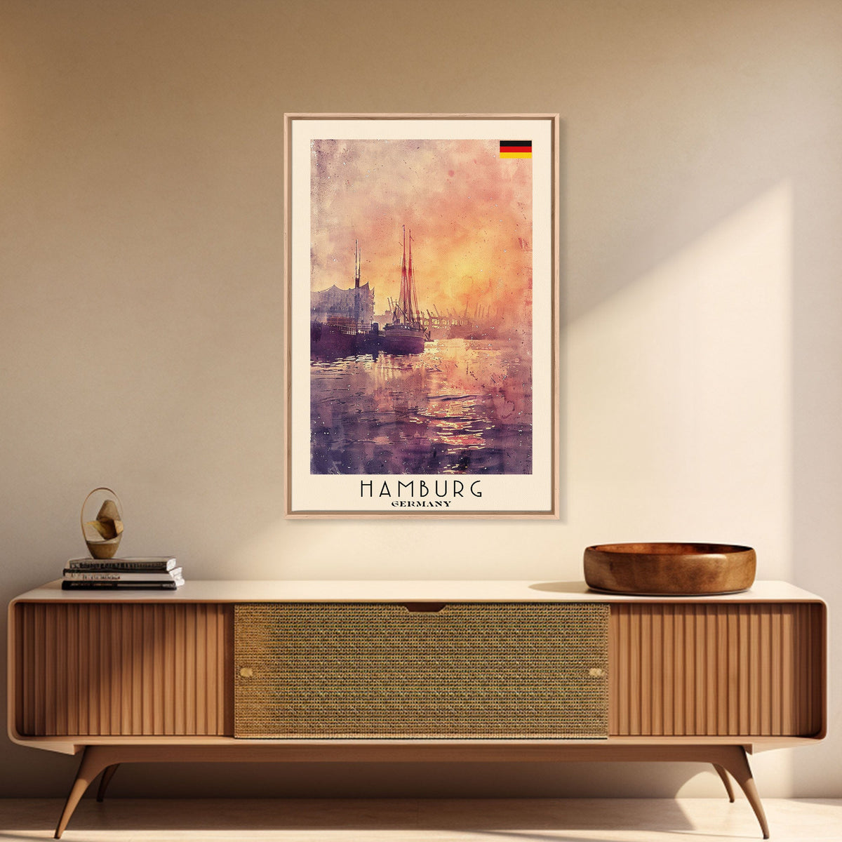 Hamburg Germany Waterfront Sunset Wall Art Print, Framed Canvas Wall Art, Home Decor, Cityscape Poster, Living Room Decor, Office Art, Travel Poster Art