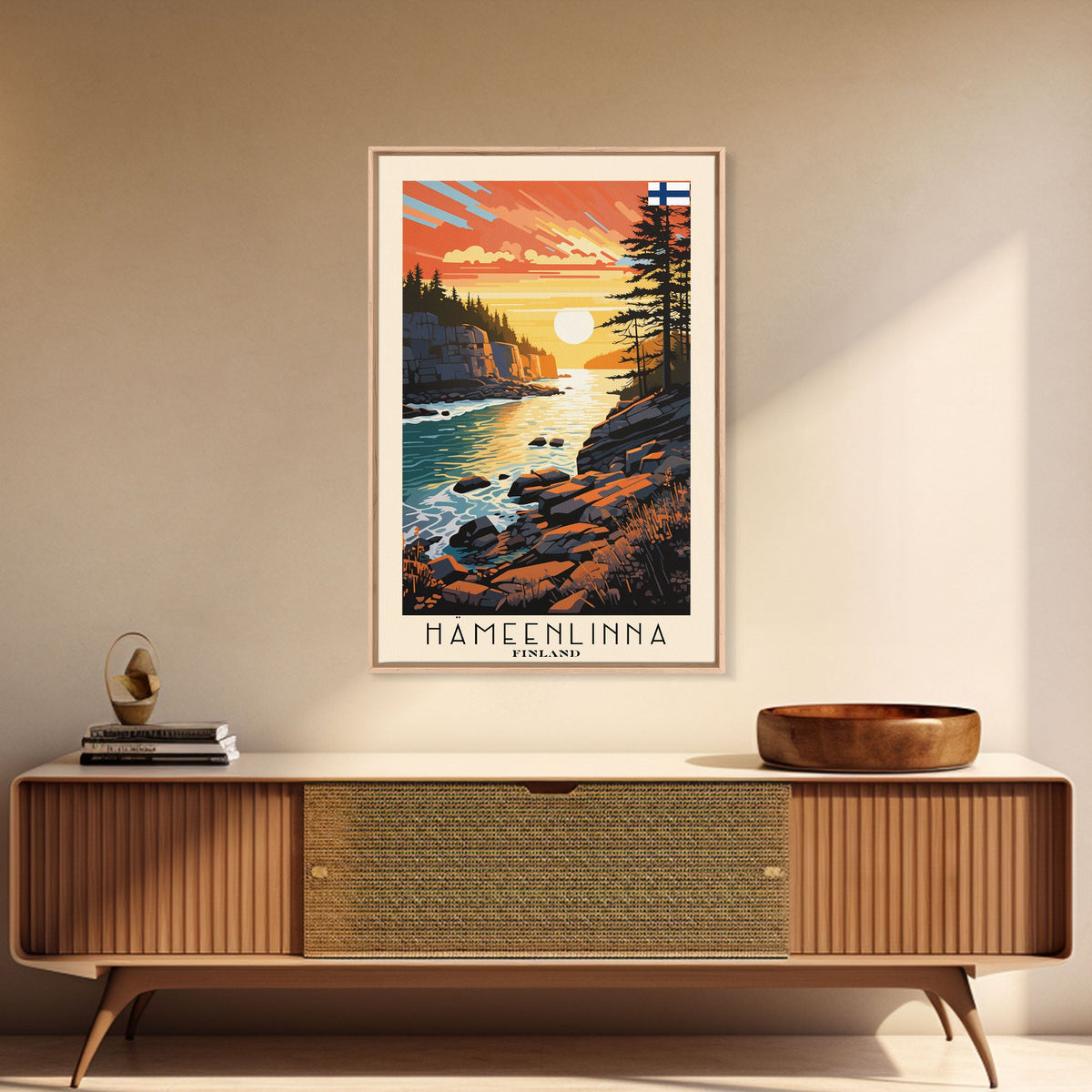 Hämeenlinna Finland Sunset Lake Art, Framed Canvas Wall Art, Home Decor, Living Room Decor, Nature Poster, Scenic Wall Art, Travel Poster Art