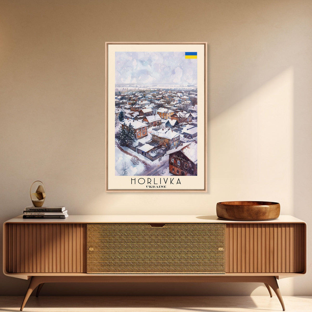Horlivka Ukraine Winter Town Art, Framed Canvas Wall Art, Home Decor, Living Room Decor, Snowy Landscape Poster, Wall Art, Travel Poster Art