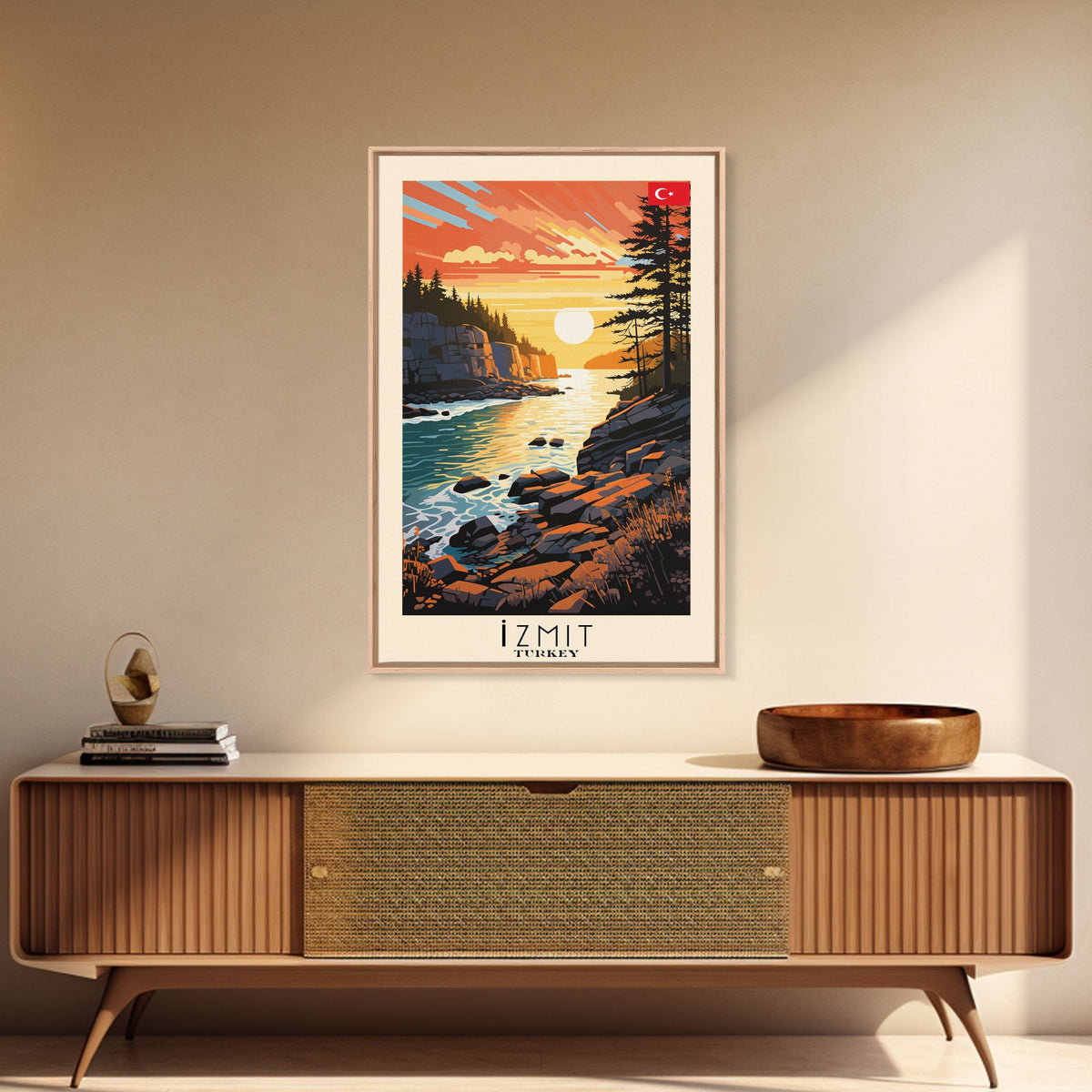 Izmit Turkey Urban Landscape, Framed Canvas Print, Travel Poster, Contemporary Wall Art, Bedroom Decor, Vibrant Cityscape, Home Office Decoration