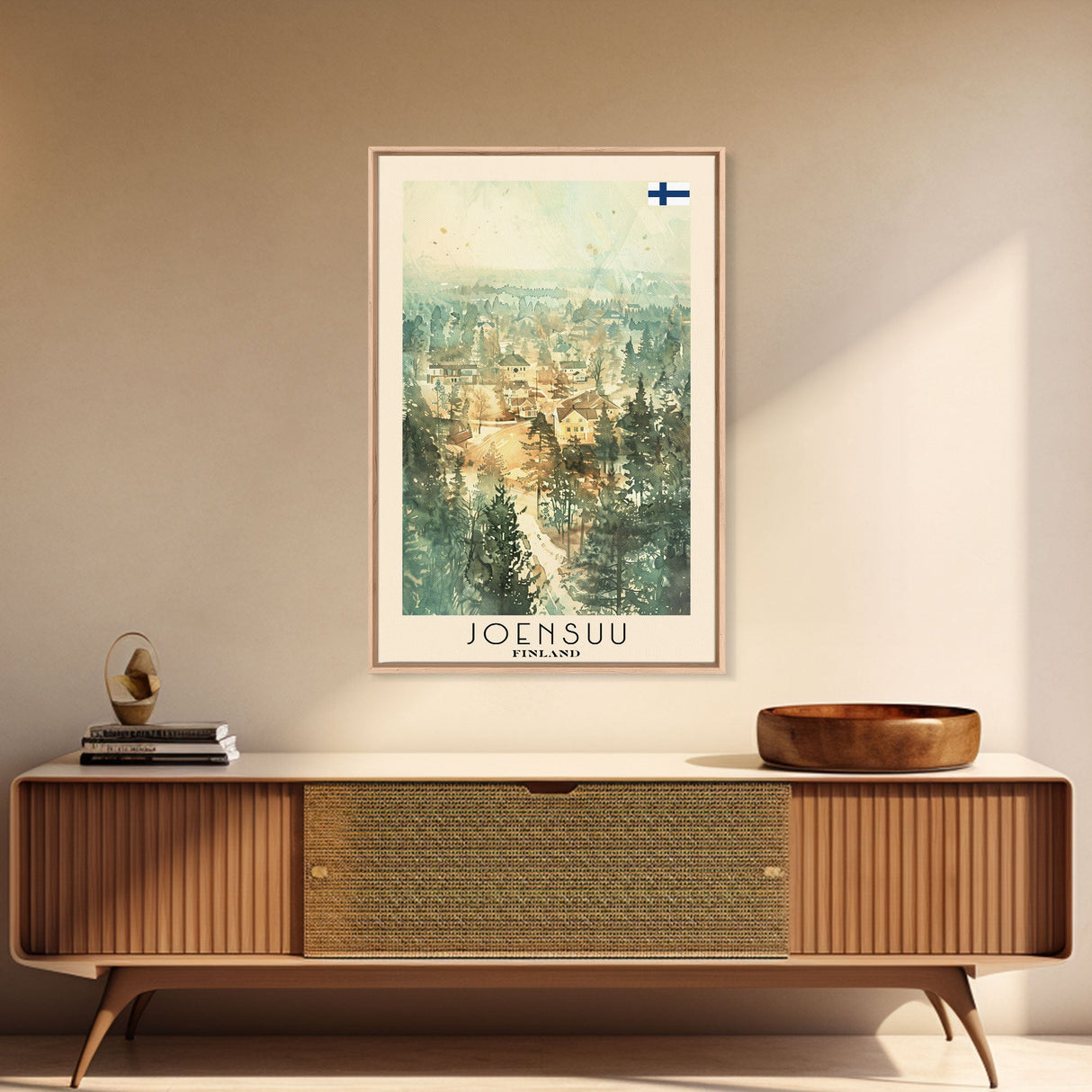 Joensuu Finland River View, Framed Canvas Print, Travel Poster, Scenic Wall Art, Nature Landscape Decor, Living Room Art, Tranquil Home Decoration