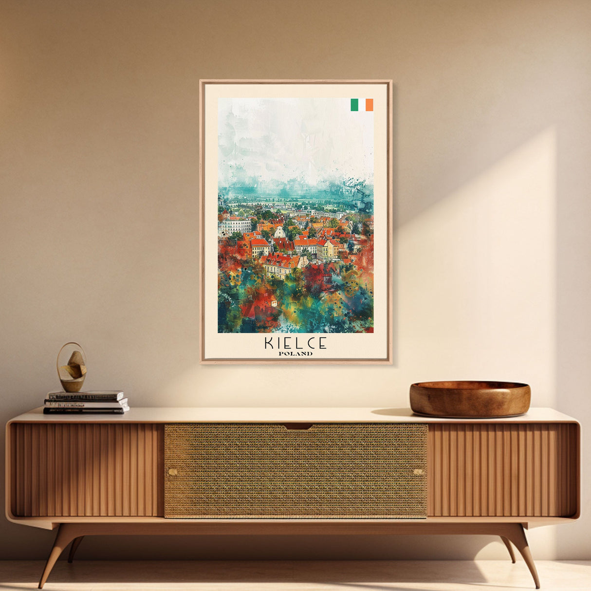 Kielce Poland Historic Cityscape, Framed Canvas Print, Travel Poster, Wall Art, Home Decor, Living Room Decoration, Polish Urban Art