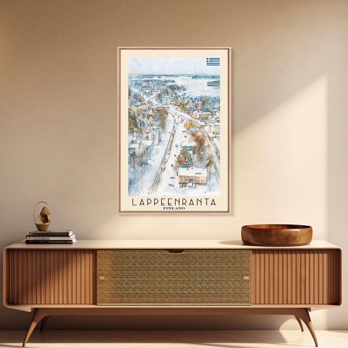 Lappeenranta Finland Travel Poster Framed Canvas Print, Scenic Landscape, Watercolor Painting, Wall Art, Home Decor, Travel Print, Artistic Gift