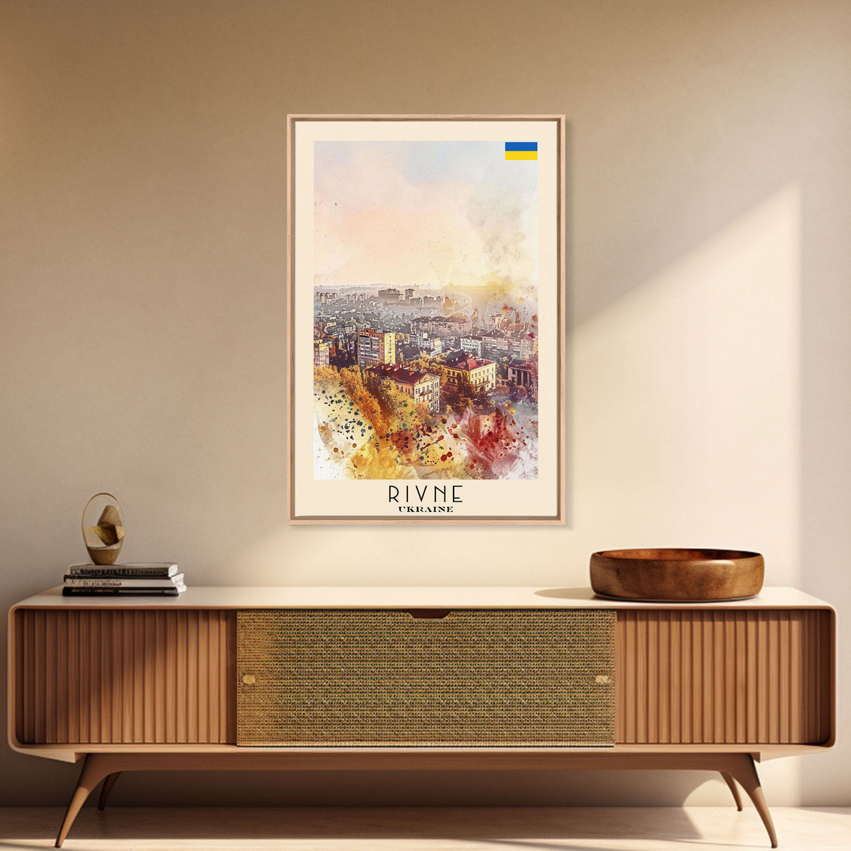 Rivne Ukraine Travel Poster Framed Canvas Print, Watercolor Painting, Scenic Wall Art, Home Decor, Ukrainian Landscape, Classic Art