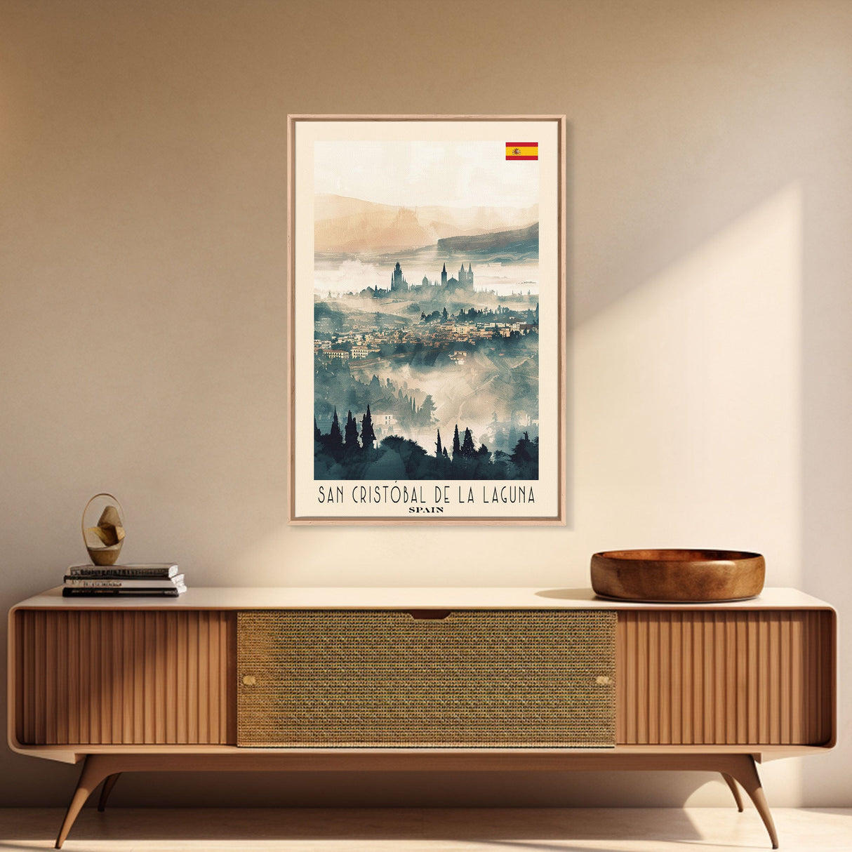 San Cristobal de La Laguna Spain Travel Poster Framed Canvas Print, Watercolor Painting, Scenic Wall Art, Home Decor, Spanish Landscape, Artistic Art