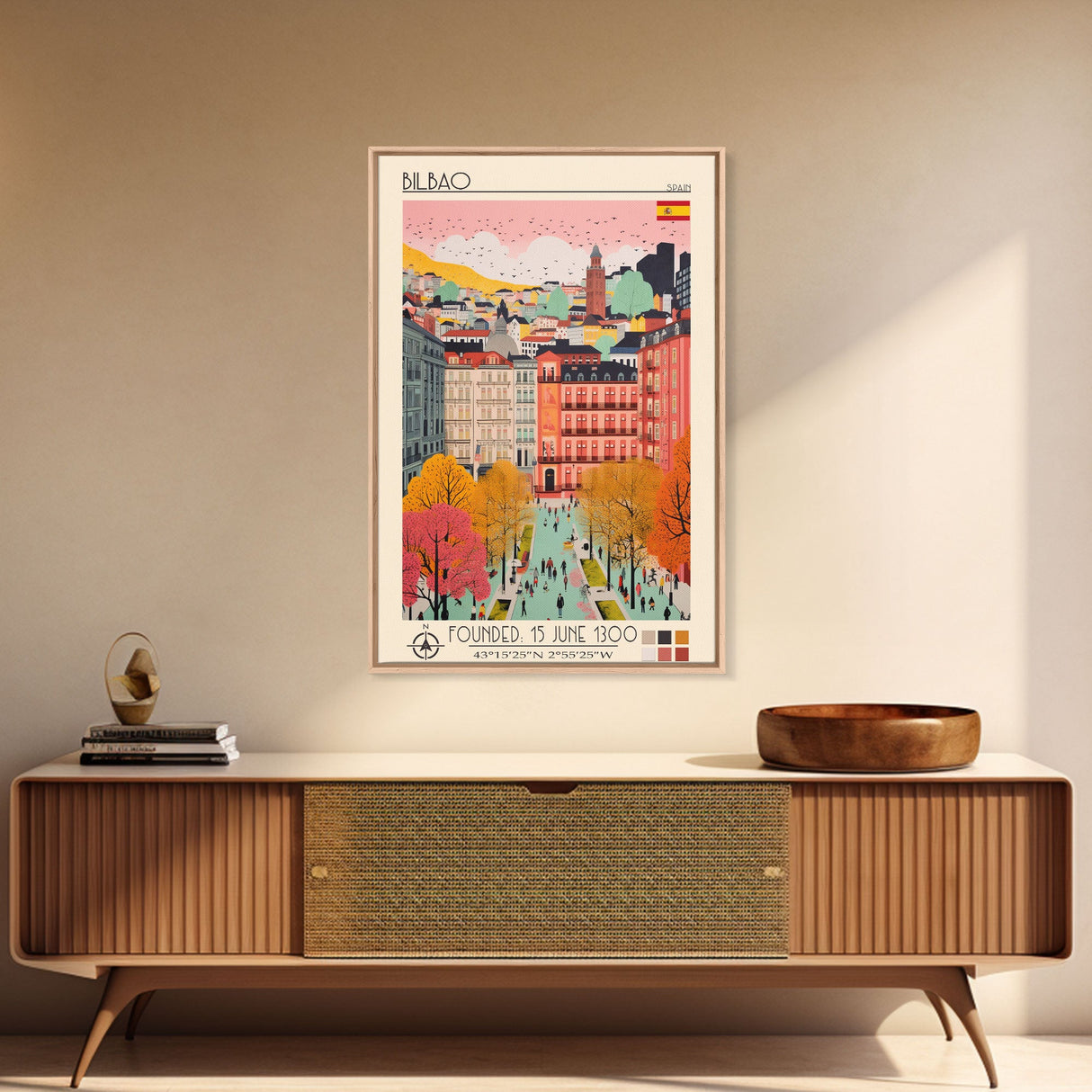 Bilbao Spain Travel Poster Framed Canvas Print, Modern Art, Pop Art Home Decor, Scenic Wall Art, Living Room Decor, Artistic Gift