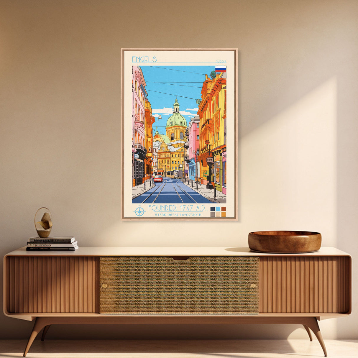 Engels Russia Travel Poster Framed Canvas Print, Midcentury Modern Art, Pop Art Wall Decor, Scenic Wall Art, Living Room Decoration, Office Gift