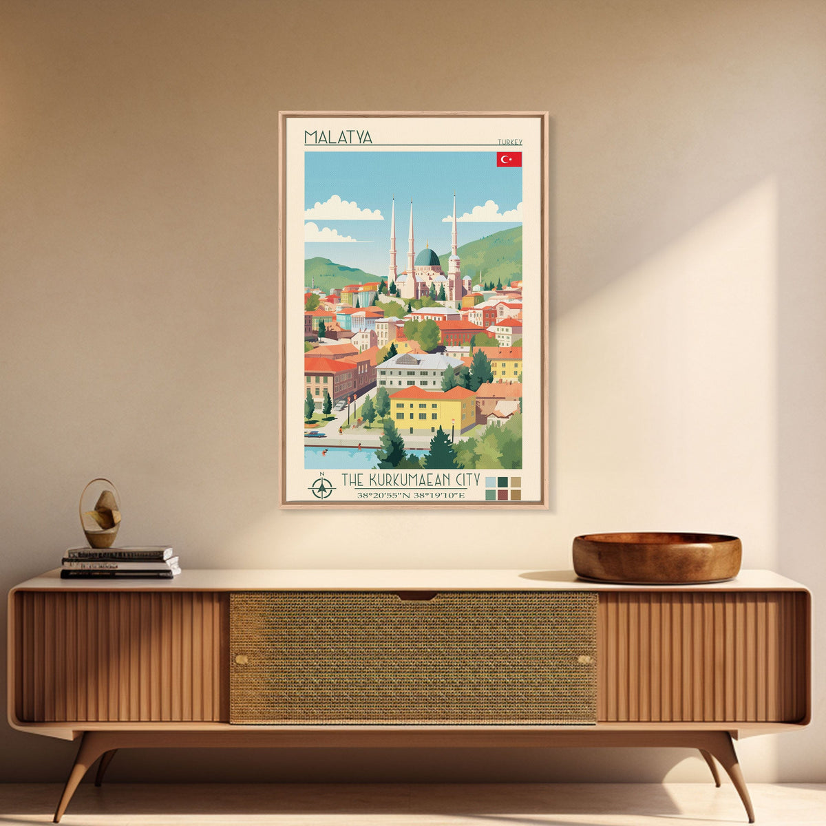 Malatya Turkey Travel Poster Framed Canvas Print, Midcentury Modern Art, Pop Art Wall Decor, Scenic Wall Art, Living Room Decoration, Office Gift