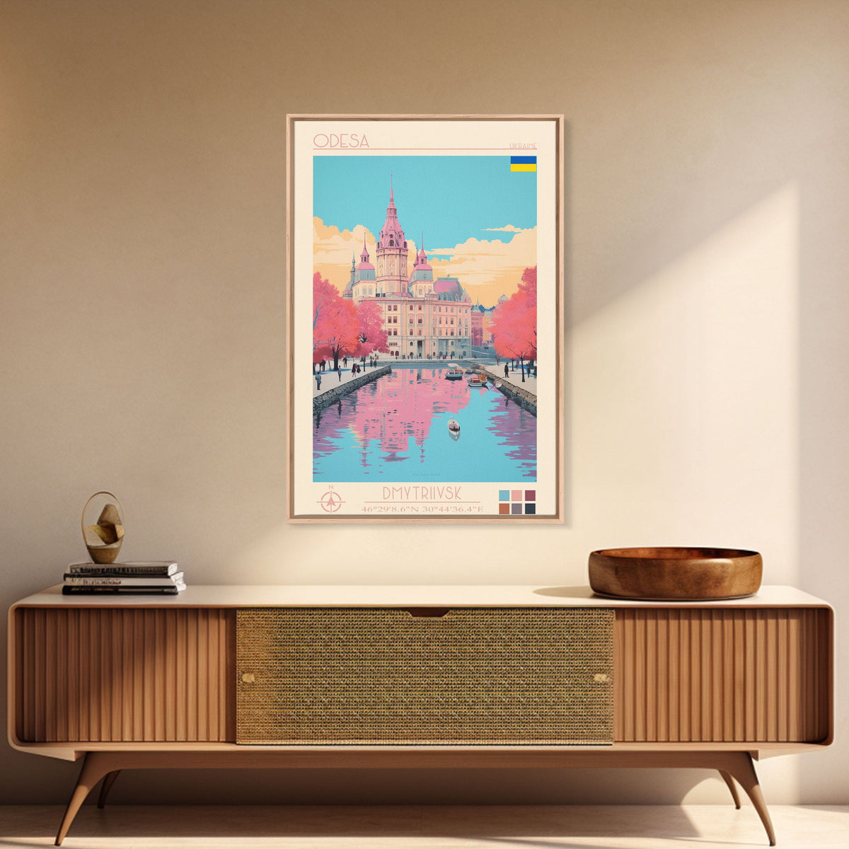 Odesa Ukraine Travel Poster Framed Canvas Print, Midcentury Modern Art, Pop Art Wall Decor, Home Decor, Vacation Gift, Bedroom Art