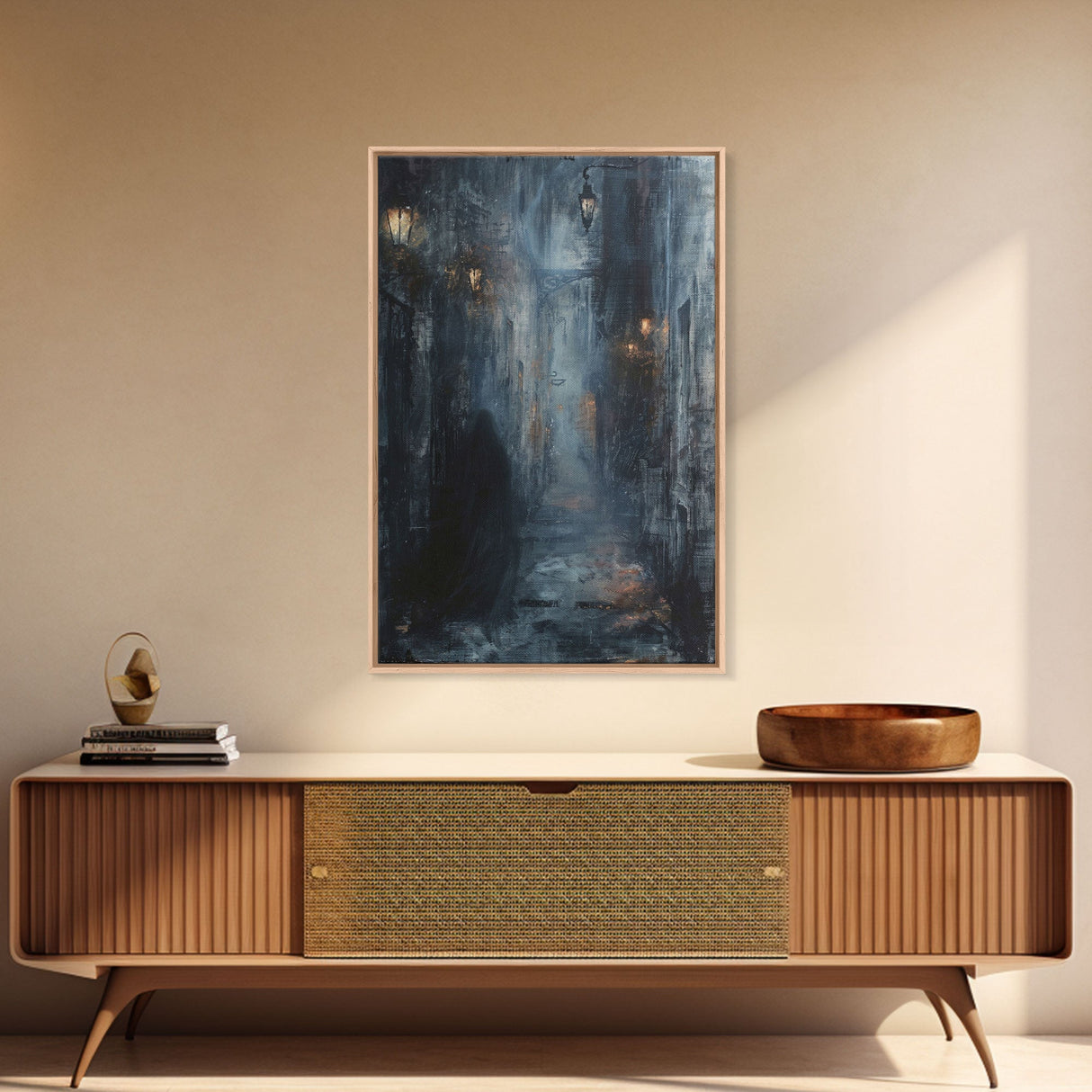 Shadowy Alley Canvas Print - Halloween Art, Spooky Home Decor, Dark Alley Wall Art Ghost Art Halloween Decor, Framed Canvas Print Creepy Art