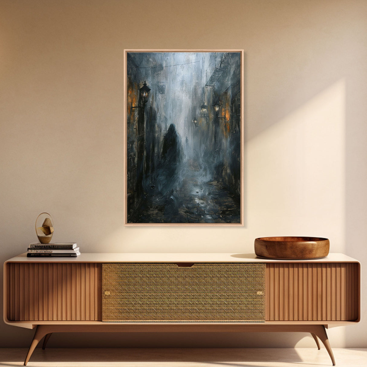 Misty Alley Canvas Print - Halloween Art, Spooky Home Decor, Dark Alley Wall Art, Ghost Art, Halloween Decor, Framed Canvas Print Creepy Art