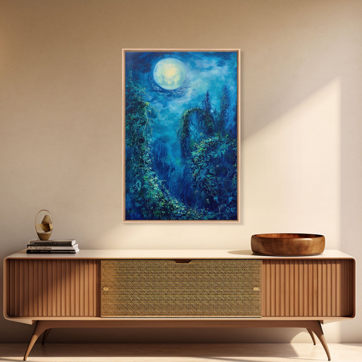 Moonlit Forest Path, Halloween Art, Spooky Wall Decor, Framed Canvas Print, Creepy Art, Halloween Wall Decor, Seasonal Wall Art