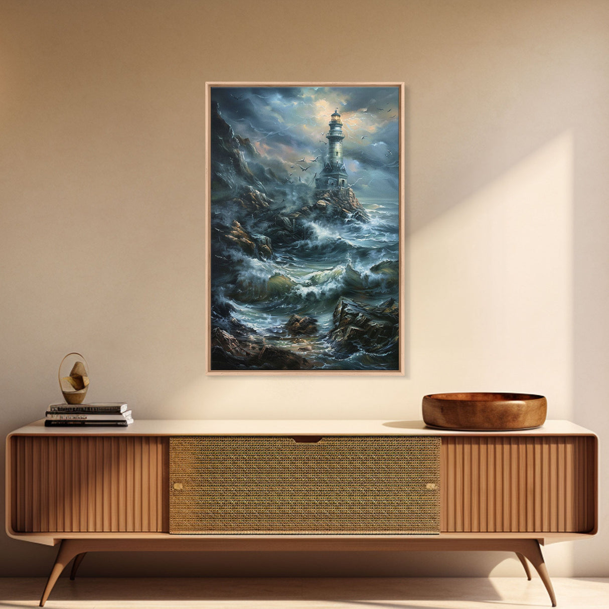 Haunted Lighthouse, Halloween Art, Spooky Wall Decor, Framed Canvas Print, Creepy Art, Halloween Wall Decor, Seasonal Wall Art