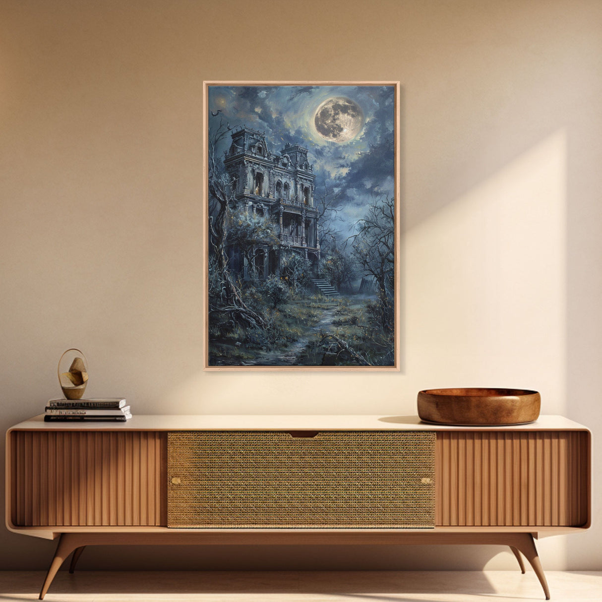 Haunted Victorian Mansion Halloween Art, Spooky House, Haunted Home, Creepy Building, Gothic Decor, Framed Canvas Print