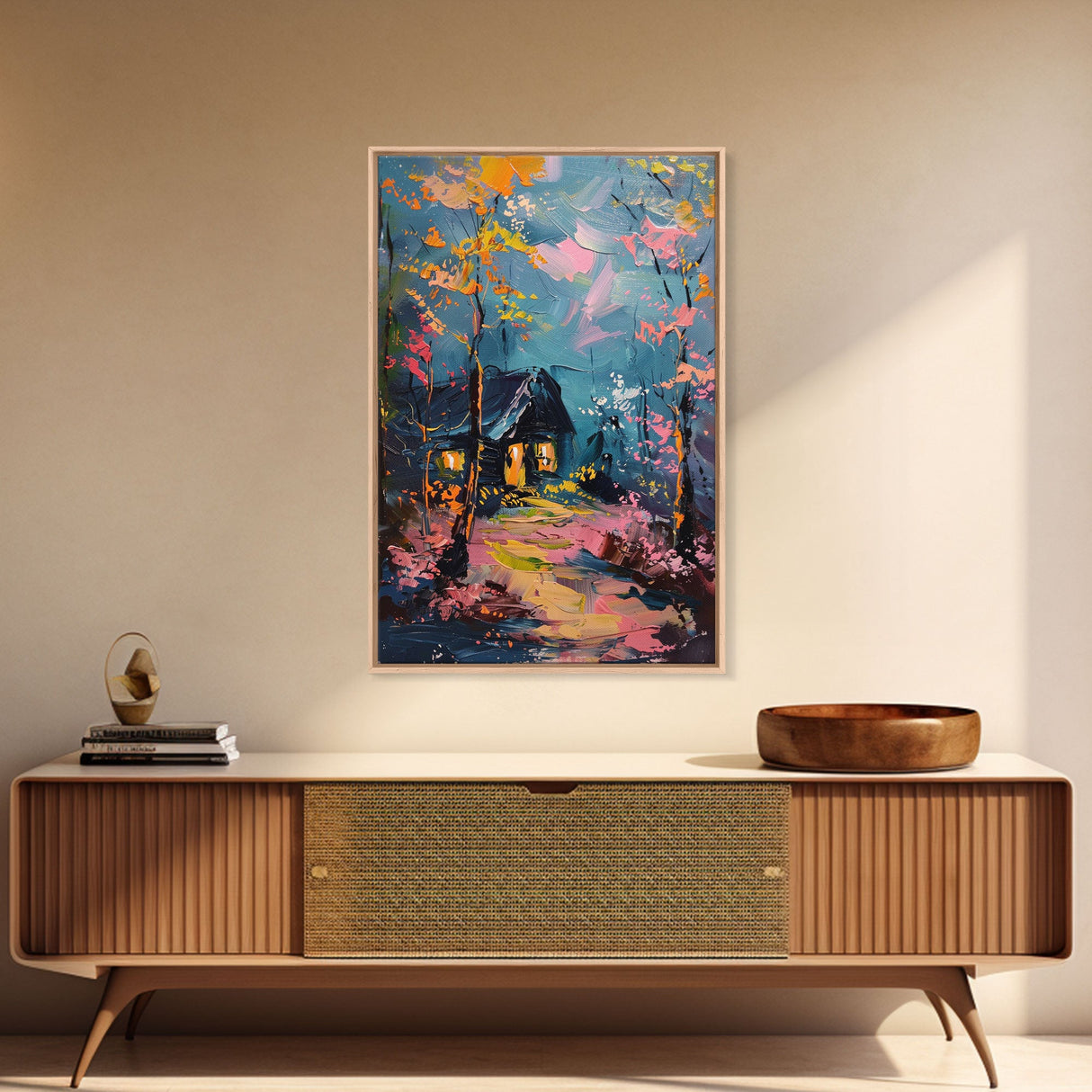 Eerie Moonlit Cemetery Framed Canvas Print, Halloween, Haunted Graveyard Wall Art, Gothic Horror Decor, Spooky Artwork, Framed Canvas Print