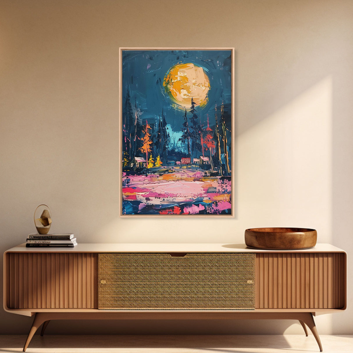 Spooky Moonlit Forest Framed Canvas Print, Halloween Wall Art, Haunted Landscape, Home Decor, Above Sofa Art, Gothic Artwork, Living Room