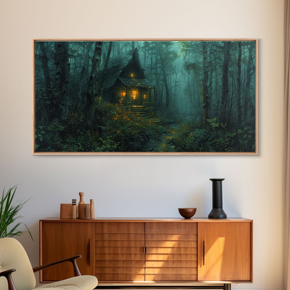 Haunted Cabin In The Woods, Framed Canvas Print, Spooky Wall Art, Spooky Season, Halloween Products, Halloween Unique Gift