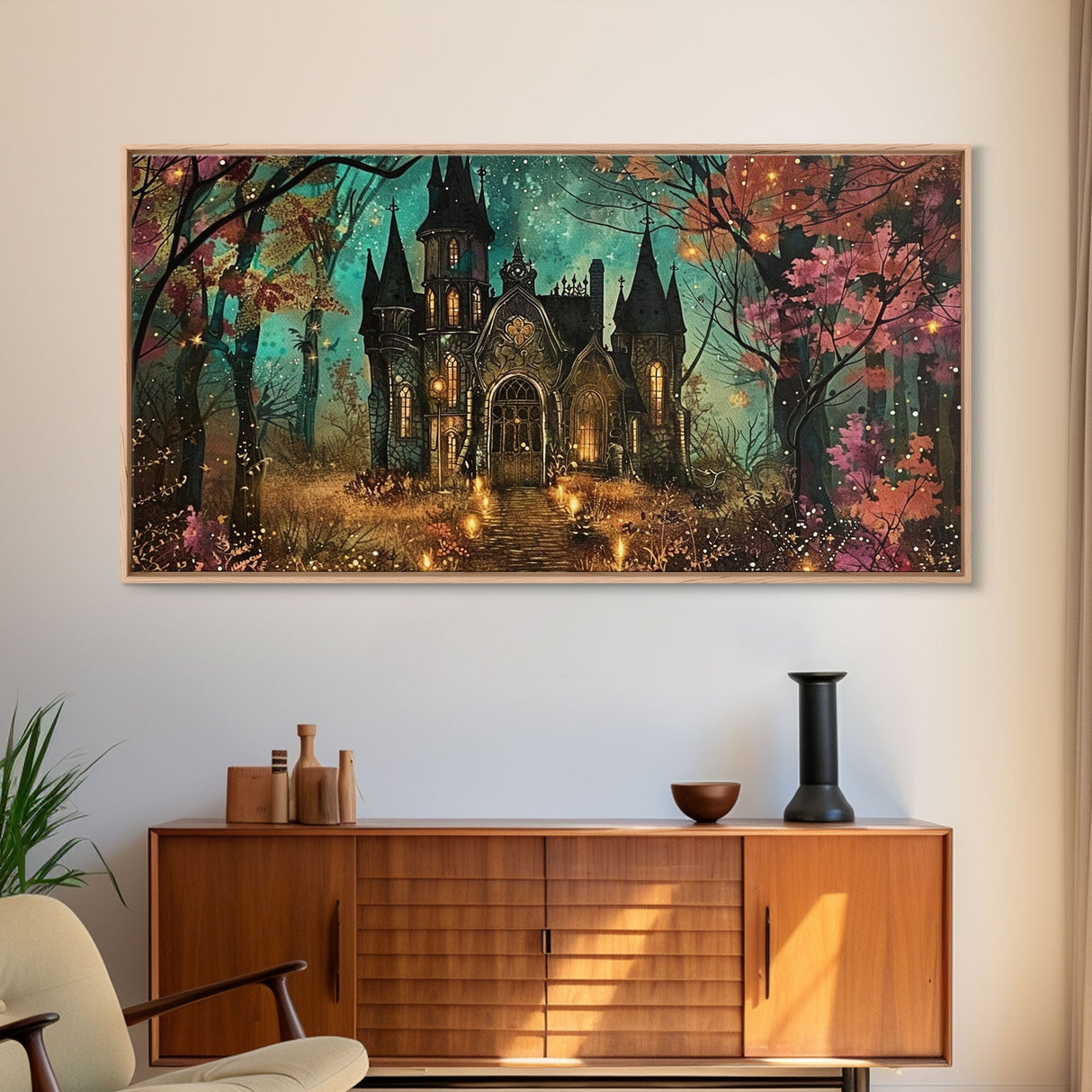 Haunted House In The Woods, Framed Canvas Print, Spooky Wall Art, Spooky Season, Halloween Products, Halloween Unique Gift
