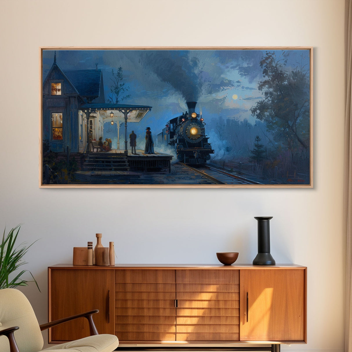 Haunted Steam Train, Spooky Wall Art, Framed Canvas Print, Unique Halloween Wall Art Gift Idea, Halloween Props